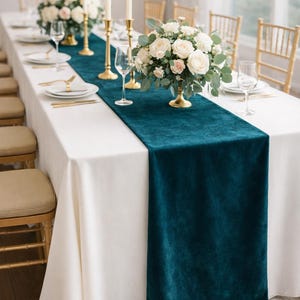 Peacock Velvet Table Runner 20x120 for Weddings | Teal Blue Green Velvet Runner | Luxury Table Decor | Event & Party Styling