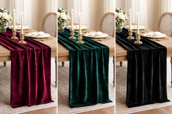 Velvet Table Runner 20x120 • Luxury Wedding Table Decor • Christmas & Nutcracker Holiday Tablescape • Emerald | Burgundy | Black Velvet