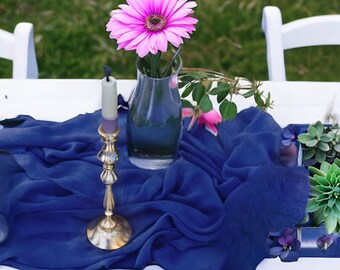 Table Runner Royal Blue Cheesecloth Table Runner for Wedding Table Decor Boho Table Runner for Event Decor Dinner Party Table Runner Blue