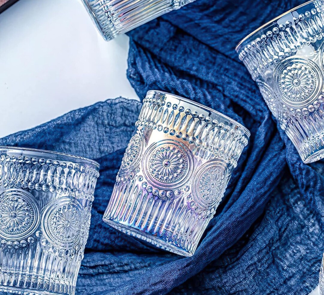 Iridescent Vintage Glassware Set for Hostess Gift for Women Glass Set