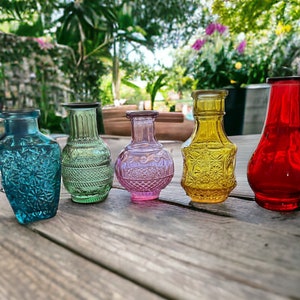 Bud Vase Set 5 Piece Vase Set Glass Mini Bud Vase for Wedding Decor Jewel Tone Vase Colorful Vintage Vase Set for Rustic Wedding Rainbow