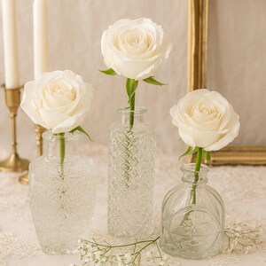 Ensemble de vases bourgeons, 22 pièces, mini vase bourgeon en verre pour décoration de mariage, table à fleurs vintage, ensemble de vases vintage pour centre de table de mariage rustique, transparent image 4