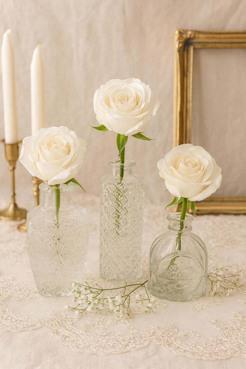 Ensemble de vases bourgeons, 22 pièces, mini vase bourgeon en verre pour décoration de mariage, table à fleurs vintage, ensemble de vases vintage pour centre de table de mariage rustique, transparent image 4