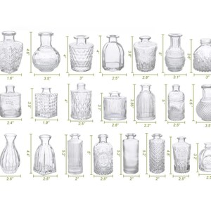 Peut inclure: Ensemble de 18 vases en verre transparent de formes et de tailles vari&eacute;es. Les vases ont une surface textur&eacute;e et mesurent de 5 &agrave; 13 cm de haut.