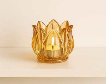 Photophores lotus en verre • Dorés ou transparents • Décoration pour centre de table de mariage • Bougies chauffe-plat • Décoration de table • Lots de 3-12