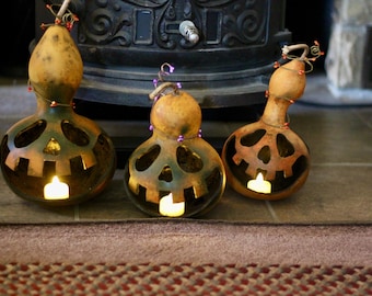 Bottle Neck Gourd Jack-O-Lantern (Large)