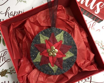 Embroidered Poinsettia Ornament