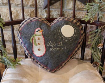 Hand Sewn Heart Shaped Snowman and Moon Pillow