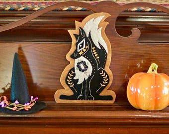 Whimsical Folk Art Black Fox (Embroidered)
