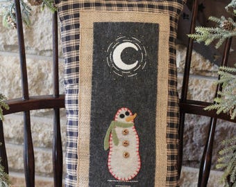 Hand Sewn Snowman and Moon Pillow