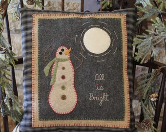 Large Hand Sewn Snowman and Moon Pillow