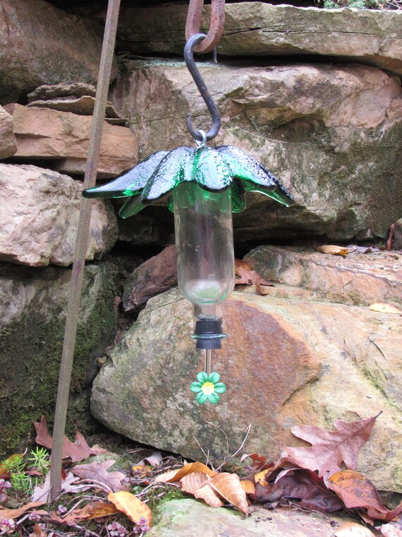 Green Hand Blown Blenko Hummingbird Feeder Etsy