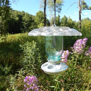 Deviled Egg Plate Bird Feeder With Vintage Blue Mason Jar