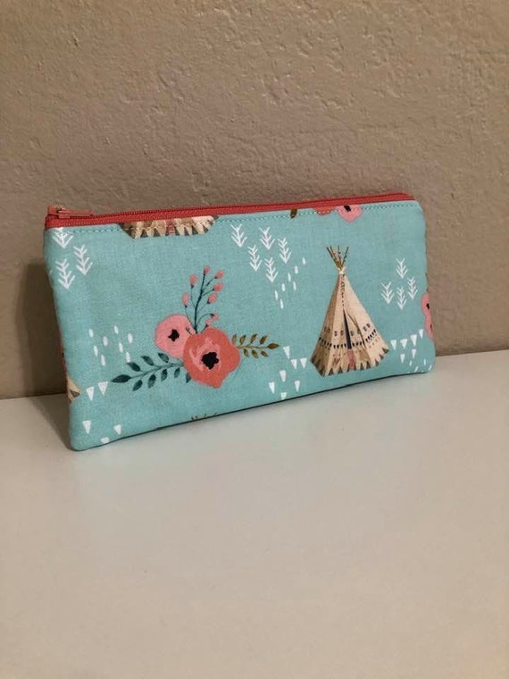 Pencil Pouch, Small Makeup Bag, Tee Pee Fabric, Planner Bag