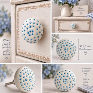 Möbelknopf aus Keramik mit blauen Punkten Knauf für Schrank & Kommode