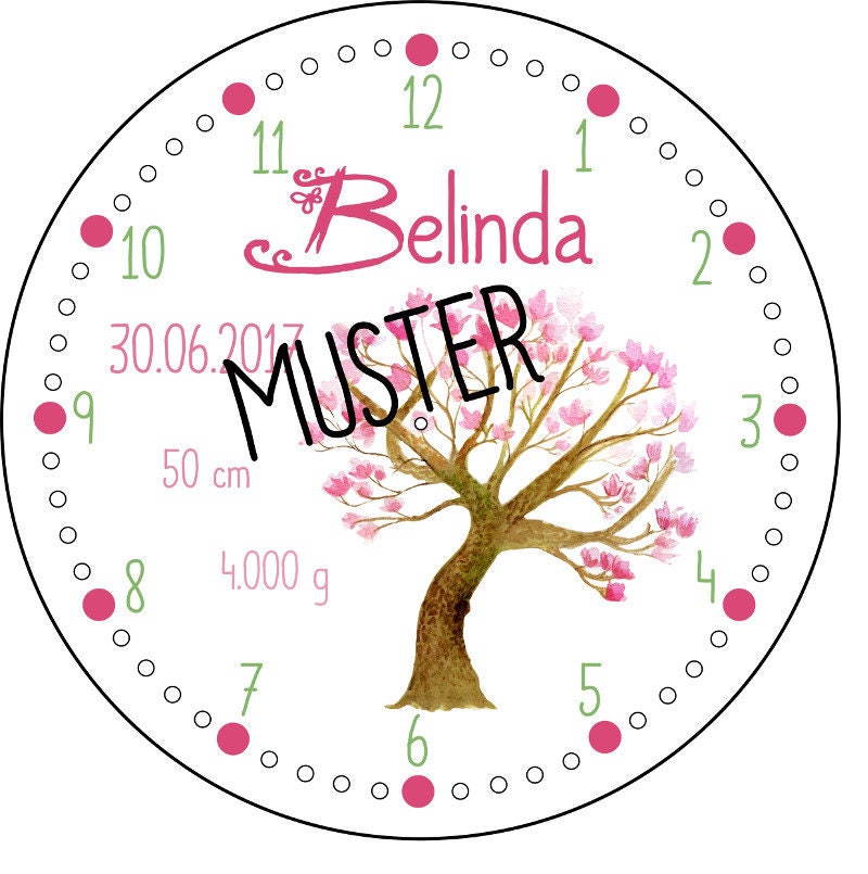 Wanduhr lila//weiß Geburtsuhr mit dem Namen des Babys Geschenk zur Geburt Taufe