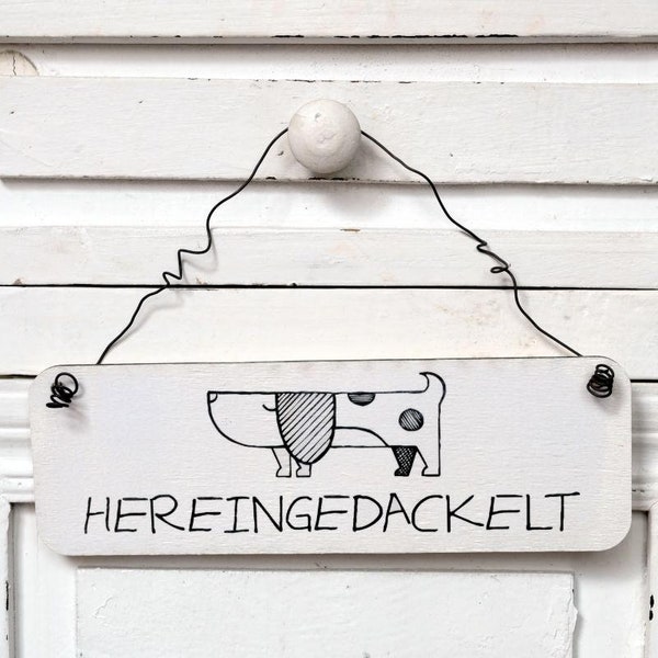 Decorative wooden sign with wire suspension Heringedackelt