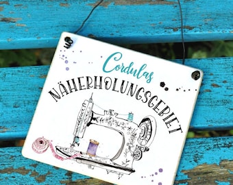 Personalized sewing sign "Sewing Recreation Area" with your desired name – original decoration for the sewing room, perfect gift for sewing enthusiasts