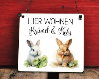 Rabbit Hutch Sign "Living Here" - Customizable with your chosen name - Decorative idea for pet parents of small rodents, rabbits, and hares