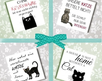 4,24 EUR/Stk. 4er Magnet-Set Katzenmagnete mit Katzensprüchen Geschenkidee für Katzenfreunde