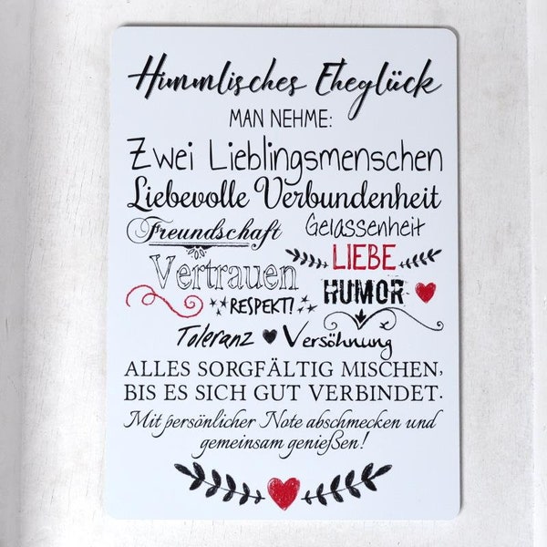 Hochzeitsschild aus Alu HIMMLISCHES EHEGLÜCK (wetterfest)