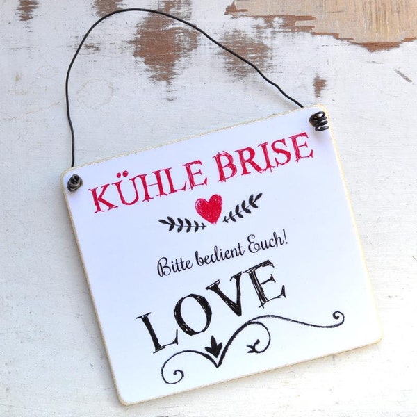 Schild KÜHLE BRISE für Körbchen mit Fächern an Hochzeiten