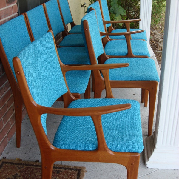 RESERVED for Kcharp!!  8 Danish Modern Teak D-scan Dining Chairs Freshly Recovered and Oiled Fantastic Mid Century Modern Condition