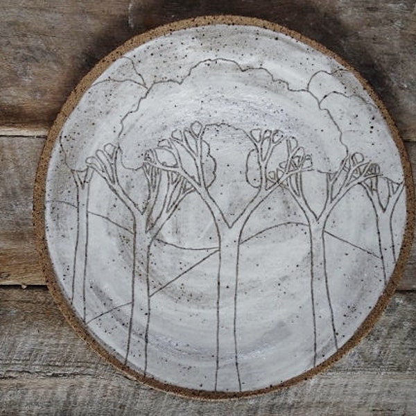 Ceramic tree plate  Rustic  plate Speckled plate  Engraved plate  Stoneware plate  Australian ceramics  Australian made  ceramics & pottery