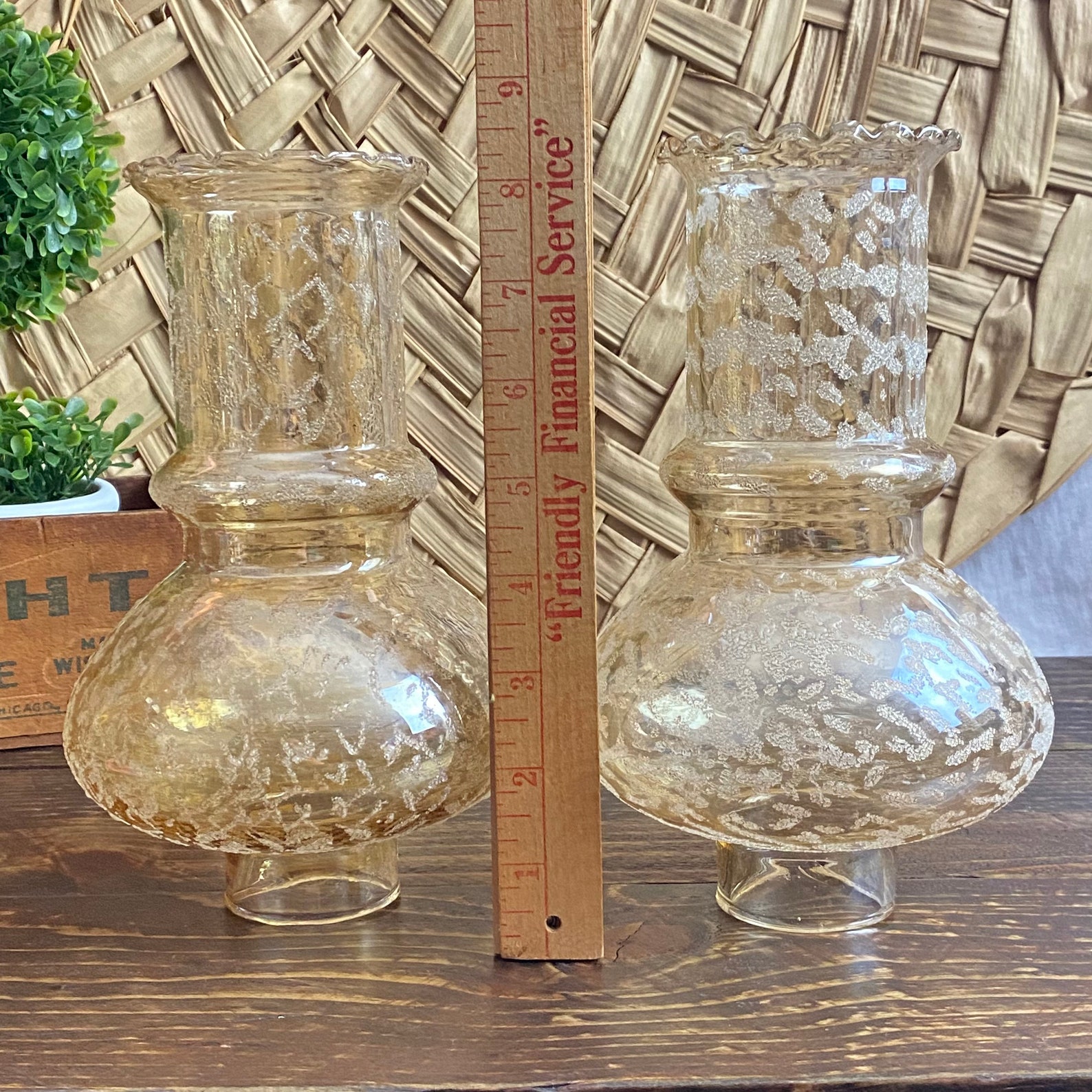 2 Vintage Fluted Glass Hurricane 8 Lamp Shade Mid Century Etsy