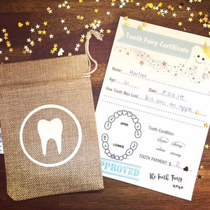 Tooth Fairy bag and Certificate