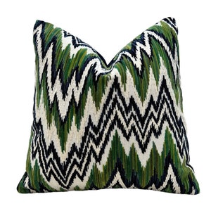 Thibaut Rhythm Velvet Pillow in Emerald and Navy. Designer Pillows // Zig Zag Velvet Pillow // High End Pillows // Green and Navy  Pillows