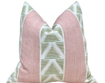 Anna French Burton Stripe Pillow in Blush and Green. Designer Pillows, Accent  Pink and Green Striped Pillow Cover, High End Pillow in Blush