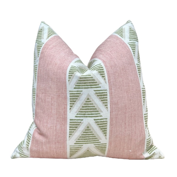 Anna French Burton Stripe Pillow in Blush and Green. Designer Pillows, Accent  Pink and Green Striped Pillow Cover, High End Pillow in Blush