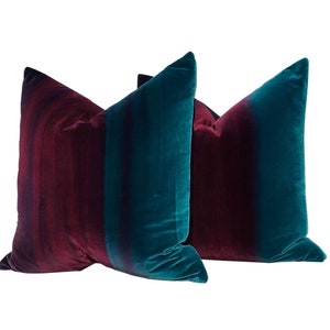 Ombre Velvet Pillow Lagoon, Burgundy and Loganberry. Amazilia Plush Velvet Pillows, high End Designer Pillows, Luxury Velvet Pillow Covers image 3