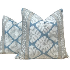 Thibaut Austin Striped Pillow in Spa Blue. High End Pillows, Euro Sham Covers Spa Blue, Designer Pillows, Lumbar Striped Pillow Aqua Blu.