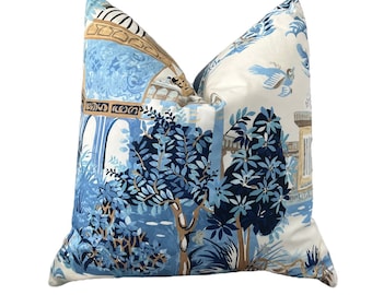 Mystic Garden Pillow in Blue and Beige. Porcelain Blue Pillow Blue Lumbar Pillow Euro Sham Pillow Designer Pillow Cover Accent Throw Cushion
