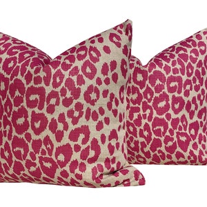 Schumacher Iconic Leopard Pillow in Fuschia. High End Decorative Leopard Pillows, Accent Linen Pillow Cover, Designer Animal Print Cushions