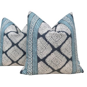 Thibaut Austin Geometric Pillow in Mineral Blue. Accent Blue Pillows in Stripes, Designer Geometric Pillow Cover, Euro Sham Covers Blue,