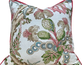 Chatelain Pillow Cover Blush Pink, Green. Floral Decorative Pillow Cover, Euro Sham 26"X26" , Accent High End Cushions, Bedroom Floral Decor