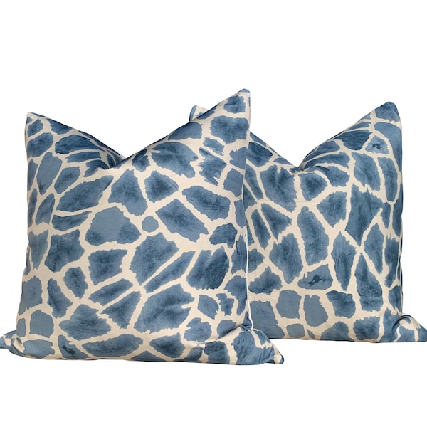 Thibaut Makena Decorative Pillow in Slate Blue. Giraffe Lumbar Cushion Cover Blue. Designer Pillow Cover. Accent throw pillow.