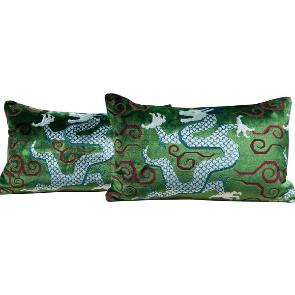 Backordered Schumacher Bixi Velvet Lumbar Pillow Emerald Green. Designer Chinoiserie Pillow Cover, High End Decorative Cushion