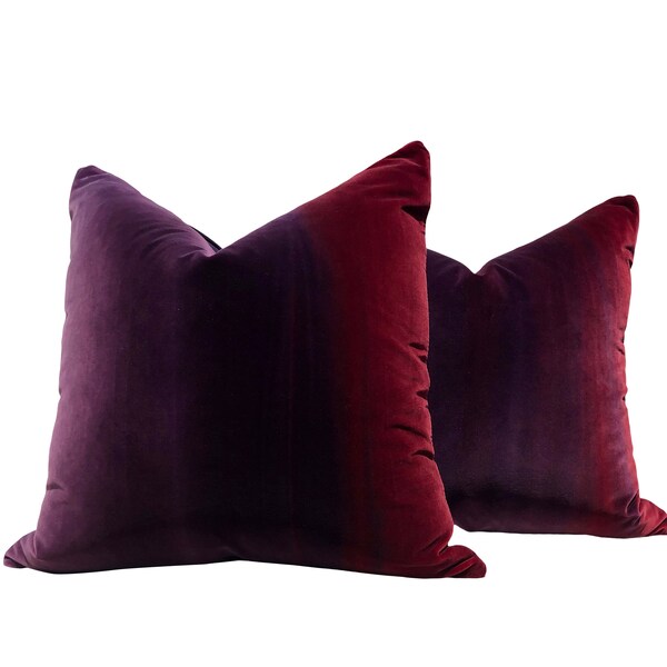 Ombre Plush Velvet Pillow in Burgundy, Loganberry , Violet.