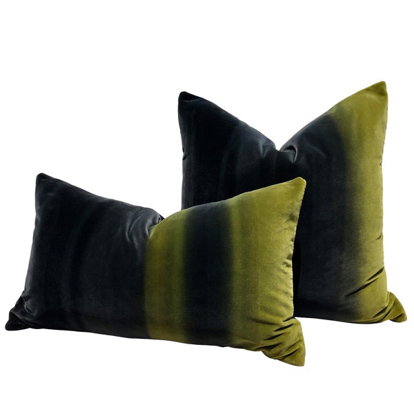 Amazilia Ombre Velvet Pillow in  Mustard and Elephant. Plush Velvet Pillows, Designer Modern Velvet Pillow Cover, Accent Lumbar Pillows