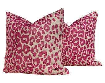 Schumacher Iconic Leopard Pillow in Fuschia. High End Decorative Leopard Pillows, Accent Linen Pillow Cover, Designer Animal Print Cushions