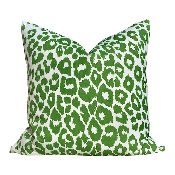 Outdoor Iconic Leopard Pillow in Green. Animal Print  lumbar Pillows Schumacher Accent Pillow Sham Square Toss Pillow, Designer Pillow Cover