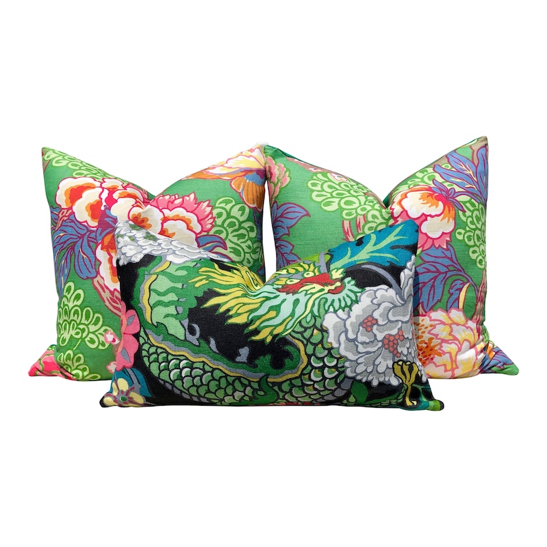 Thibaut Honshu Pillow Green. Chinoiserie Pillow Cover Emerald Etsy