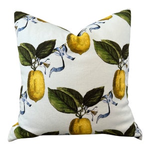 Schumacher La Citron Linen Pillow in Sky Blue. Designer Linen Pillows, Accent Citrus Pillows, High End Decorative Pillows, Euro Sham 26X26