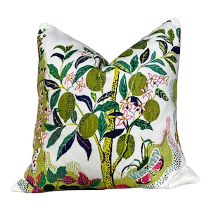 Schumacher Linen Citrus Garden Pillow in Lime. Designer Linen Pillow Green, Josef Frank Accent Pillow, Decorative Lemon Tree Cushion Covers