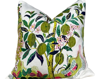 Schumacher Linen Citrus Garden Pillow in Lime. Designer Linen Pillow Green, Josef Frank Accent Pillow, Decorative Lemon Tree Cushion Covers