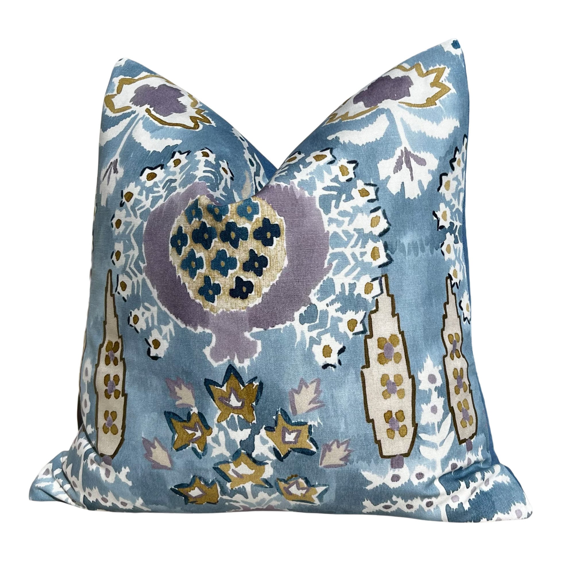 Thibaut Mendoza Suzani French Blue and Lavender. High End Pillow